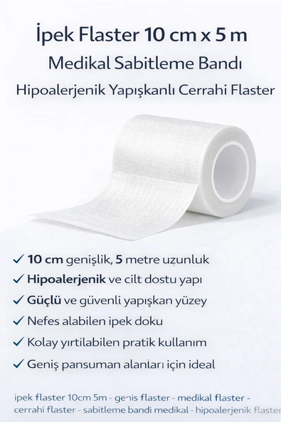 İpek Flaster 10 Cm X 5 M Sabitleme Bandı Hipoalerjenik Yapışkanlı Cerrahi Flaster ürün görseli 1