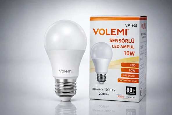 Volemi Vm-10S Sensörlü Led Ampul 10W 2000 Lümen E27 Duy 50000 Saat Ömür Tasarruflu Beyaz Işık ürün görseli 1