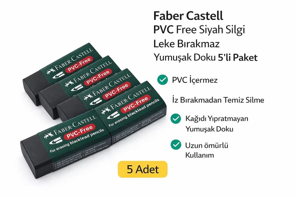 No:30 Pvc Free Siyah Silgi 5 Adet Bırakmaz Yumuşak Doku ürün görseli 1