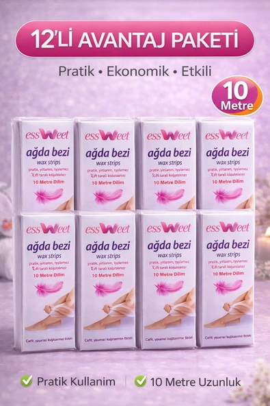 Essweet Ağda Bezi 10 Metre Dilim Profesyonel Epilasyon Bezi Çift Taraflı Kullanım Yırtılmaz Dayanıklı Ağda Bandı 12 Paket ürün görseli 1