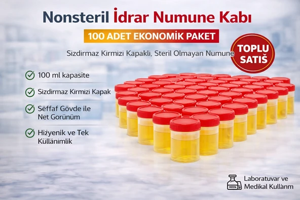 Nonsteril İdrar Numune Kabı 100 Ml Sızdırmaz Kapaklı Steril Olmayan Numune Kabı Laboratuvar Kullanım 100 Adet ürün görseli 1