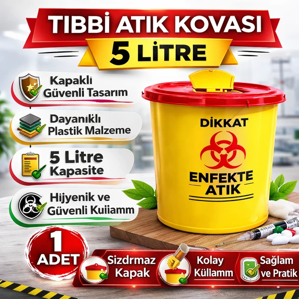 Atık Kovası 5 Litre 1 Adet Kapaklı Atık Kutusu Enfekte Atık Kovası ürün görseli 1