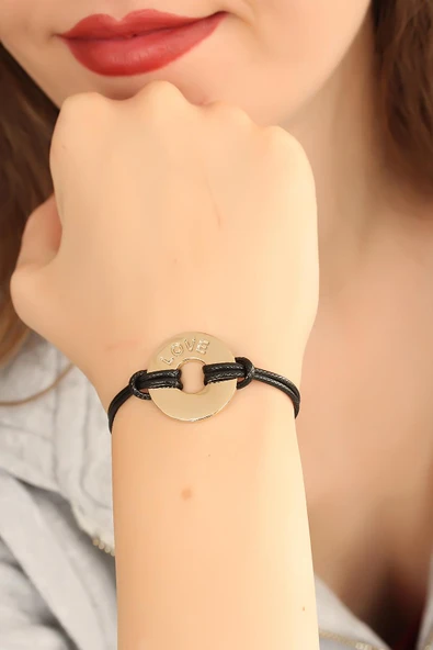 Love (Aşık) Siyah Deri İpli Unisex Mood Bileklik ürün görseli 1