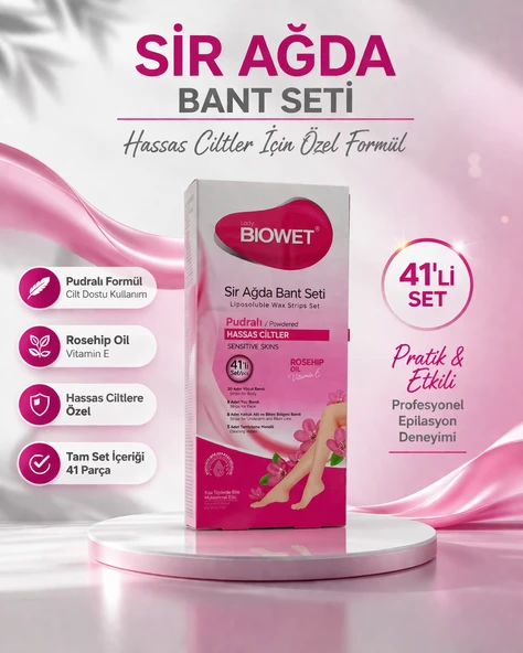 Biowet Pudralı Sir Ağda Bant Seti 41’Li Hassas Ciltler İçin Rosehip E Epilasyon Seti 1 Paket ürün görseli 1