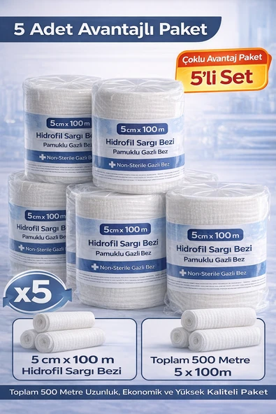 5 Cm X 100 M Hidrofil Sargı Bezi Pamuklu Gazlı Bez Yüksek Emici Sargı Bezi 5 Adet ürün görseli 1
