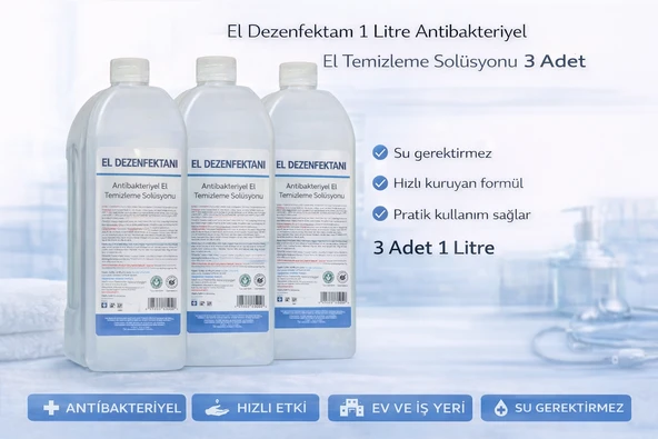 El Dezenfektanı 1 Litre Antibakteriyel El Temizleme Solüsyonu 3 Adet ürün görseli 1