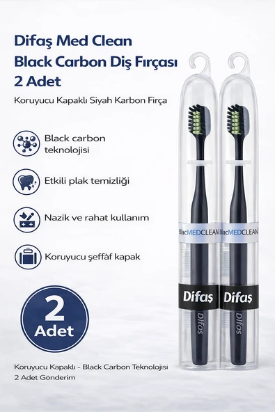 Difaş Med Clean Black Carbon Fırçası 2 Adet Koruyucu Kapaklı Siyah Karbon Fırça Seti ürün görseli 1