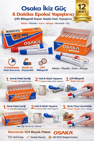 Osaka İkiz Güç 5 Dakika Epoksi Yapıştırıcı Çift Bileşenli Güçlü Hızlı Yapıştırıcı 12Adet ürün görseli 1