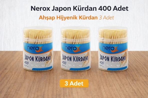 Nerox Japon Kürdan 400 Adet Ahşap Hijyenik Kürdan 3 Adet ürün görseli 1
