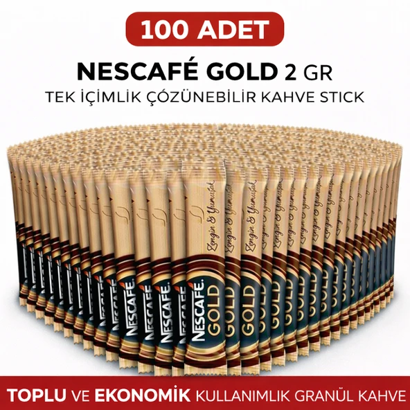 Kahve Gold 2 Gr 100 Adet Tek İçimlik Stick Çözünebilir Granül Kahve Ekonomik Toplu Paket ürün görseli 1