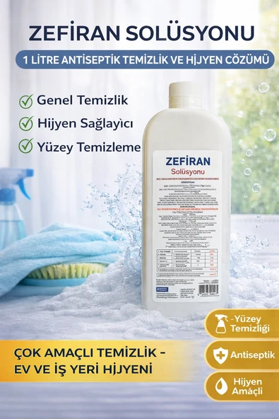 Zefiran Solüsyonu 1 Litre Antiseptik Temizlik Hijyen Amaçlı Çok Amaçlı Solüsyon 1 Adet ürün görseli 1