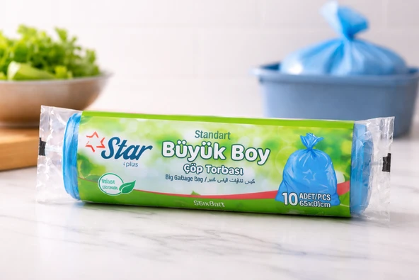 Standart Büyük Boy Atık Torbası 65X80 Cm 10 Adet Dayanıklı Sızdırmaz Atık Poşeti ürün görseli 1