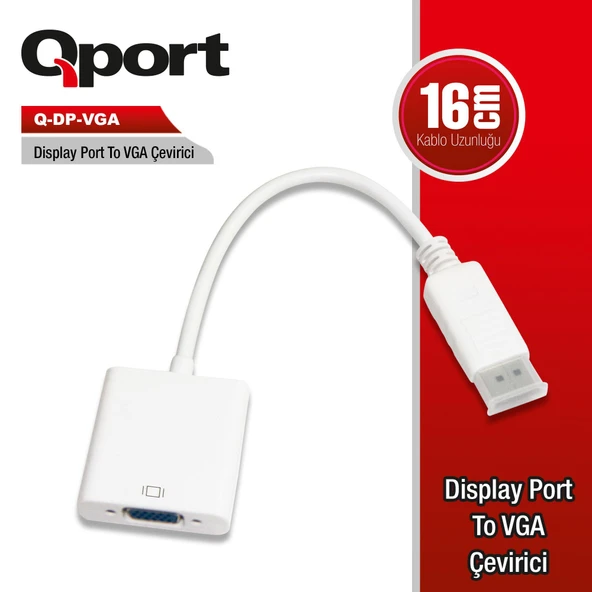 Qport Q-Dp-Vga Dv Display Port To Vga Dönüştürücü ürün görseli 1
