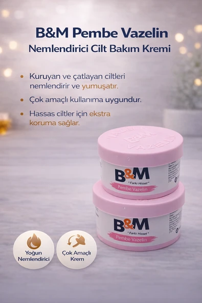B&M Pembe Vazelin Nemlendirici Cilt Bakım Kremi Çok Amaçlı Vazelin 2 Adet ürün görseli 1