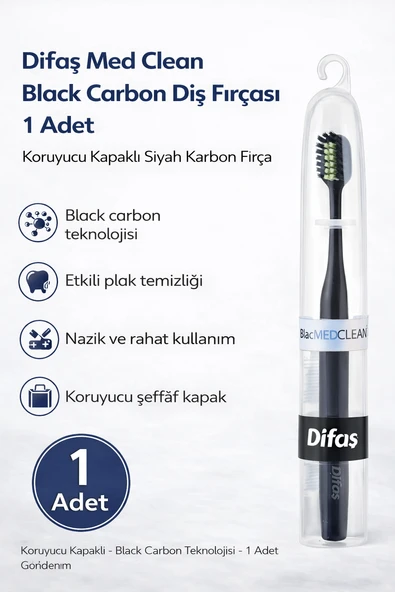 Difaş Med Clean Black Carbon Fırçası 1 Adet Koruyucu Kapaklı Siyah Karbon Fırça ürün görseli 1
