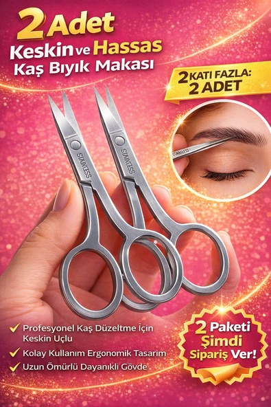 2 Adet Paslanmaz Çelik Kaş Bıyık Makası Profesyonel Kaş Düzeltme Makası Hassas Uçlu Kaş Alma Makası ürün görseli 1