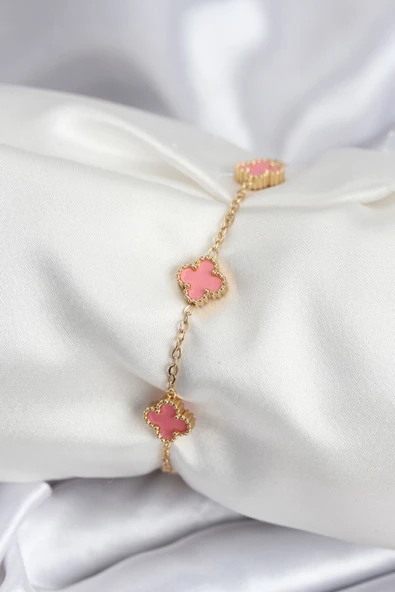 316L Çelik Gold Renk Pembe Baby Boy Yonca Kadın Bileklik ürün görseli 1