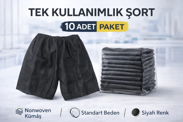 Tek Kullanımlık Şort 10 Adet Nonwoven Kumaş Siyah Standart Beden ürün görseli 1