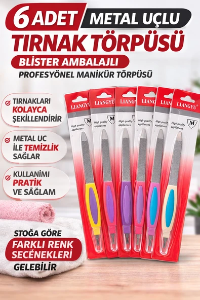 6 Adet Metal Uçlu Tırnak Törpüsü Blister Ambalajlı Profesyonel Manikür Törpüsü Seti ürün görseli 1