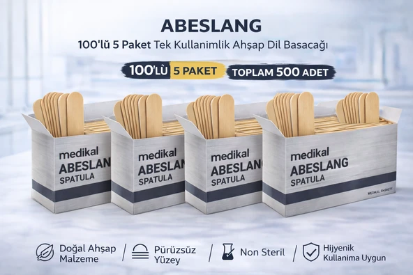 Abeslang 100'Lü 5 Paket Tek Kullanımlık Ahşap Dil Basacağı Non Steril Spatula Toplam 500 Adet ürün görseli 1