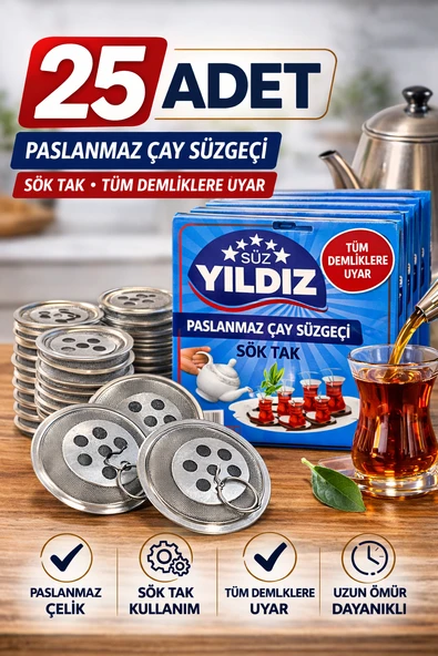 25 Adet Paslanmaz Çelik Çaydanlık Demlik Süzgeci Sök Tak Çay Süzgeci Tüm Demliklere Uyumlu Çaydanlık Filtresi ürün görseli 1