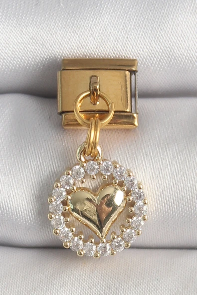 316L Çelik Gold Renk Sallantı Zirkon Taşlı Model Charm ürün görseli 1