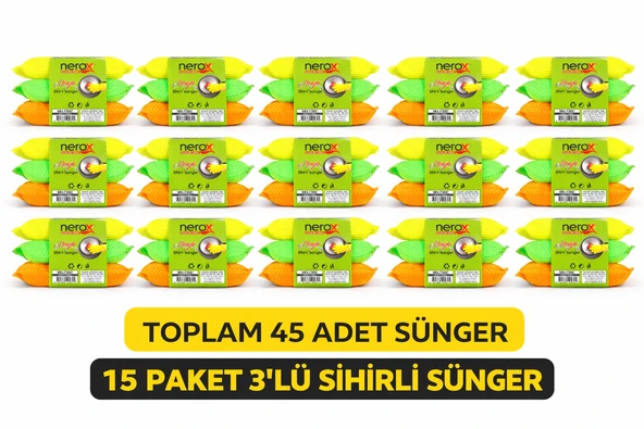 Nerox Magic Sihirli Sünger 3'Lü 15 Paket Toplam 45 Adet Çok Amaçlı Temizlik Süngeri Mutfak Bulaşık Banyo Temizlik Süngeri ürün görseli 1