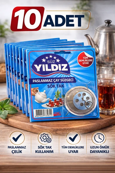 10 Adet Paslanmaz Çelik Çaydanlık Demlik Süzgeci Sök Tak Çay Süzgeci Tüm Demliklere Uyumlu Çaydanlık Filtresi ürün görseli 1