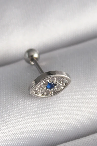 316L Çelik Gümüş Renk Zirkon Taşlı Göz Tragus Piercing ürün görseli 1