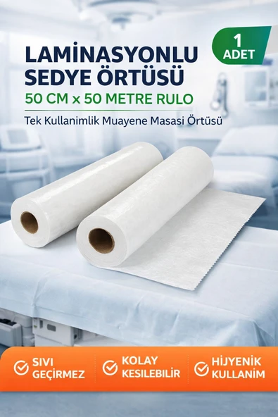 Laminasyonlu Sedye Örtüsü 50 Cm X 50 Metre Rulo Tek Kullanımlık Muayene Masası Örtüsü 1 Adet ürün görseli 1