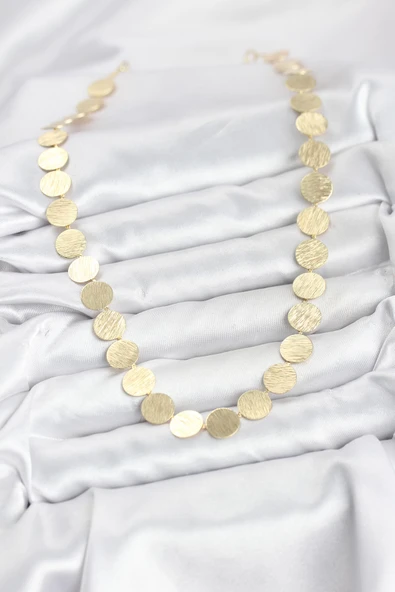 Yuvarlak Plaka Model Gold Renk Kadın Kolye - Resim 3