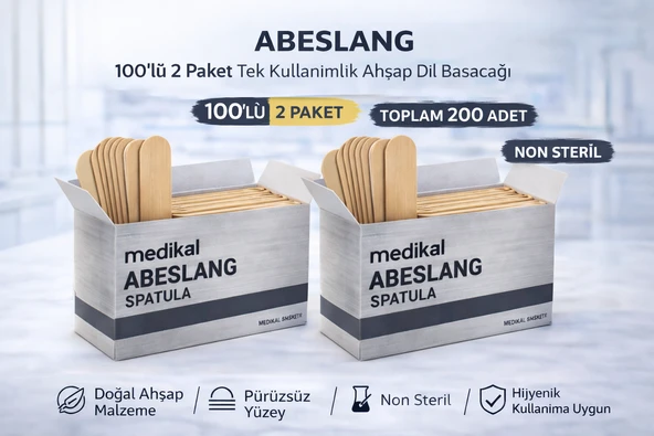 Abeslang 100'Lü 2 Paket Tek Kullanımlık Ahşap Dil Basacağı Non Steril Spatula Toplam 200 Adet ürün görseli 1