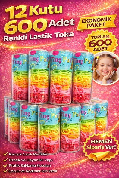 12 Kutu 600 Adet Renkli Lastik Toka Seti Karışık Renkli Saç Lastiği Çocuk Kadın Saç Tokası ürün görseli 1