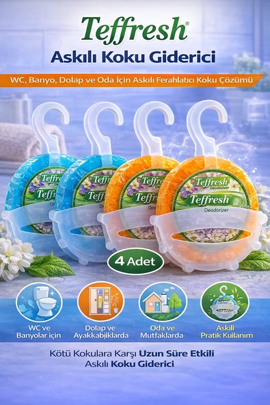 Teffresh Askılı Koku 4 Adet Wc Banyo Dolap Oda İçin Askılı Ortam Koku ürün görseli 1