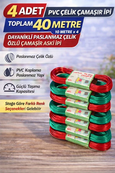 4 Adet Pvc Çelik Çamaşır İpi 10 Metre Dayanıklı Çelik Özlü Çamaşır Askı İpi Toplam 40 Metre ürün görseli 1
