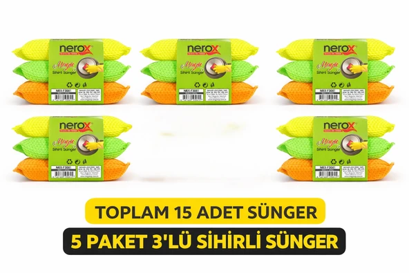 Nerox Magic Sihirli Sünger 3'Lü 5 Paket Toplam 15 Adet Çok Amaçlı Temizlik Süngeri Mutfak Bulaşık Banyo Temizlik Süngeri ürün görseli 1