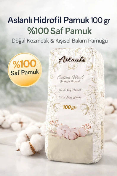 Aslanlı Hidrofil Pamuk 100 Gr Saf Pamuk Doğal Kozmetik Kişisel Bakım Temizlik Pamuğu 1 Adet ürün görseli 1