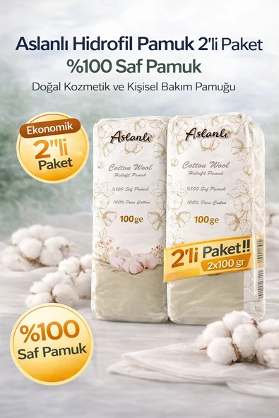Aslanlı Hidrofil Pamuk 100 Gr X 2 Adet Saf Pamuk Kozmetik Kişisel Bakım Pamuğu ürün görseli 1
