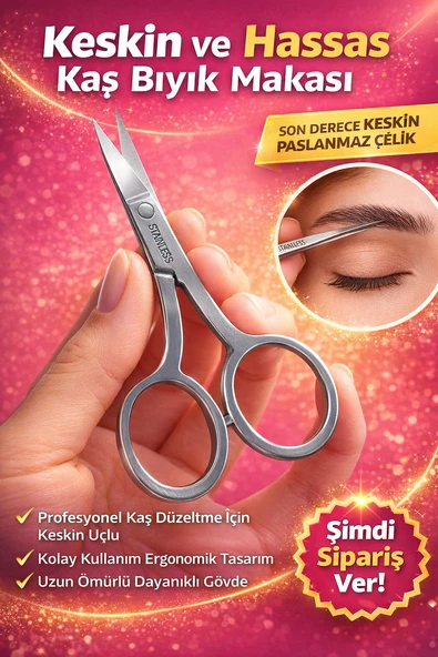 Vmax Paslanmaz Çelik Kaş Bıyık Makası Profesyonel Kaş Düzeltme Makası Hassas Uçlu Kaş Alma Makası 1 Adet ürün görseli 1
