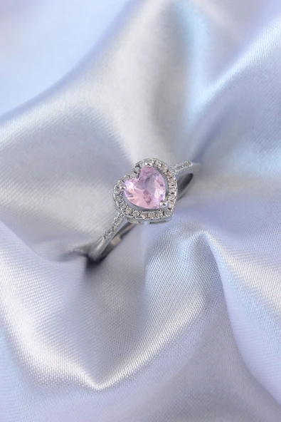 Gümüş Renk Pembe Zirkon Taşlı Charm Model Pirinç Kadın Yüzük ürün görseli 1