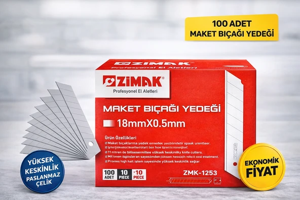 Zimak 18Mm Maket Bıçağı Yedeği 0.5Mm Karbon Çelik Profesyonel Uç 10’Lu 10 Paket ürün görseli 1