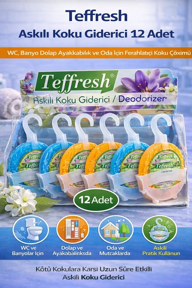 Teffresh Askılı Koku 12 Adet Wc Banyo Dolap Ayakkabılık Oda İçin Askılı Ortam Koku ürün görseli 1