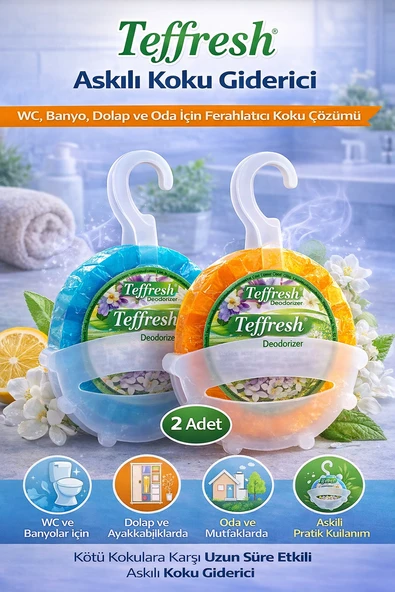 Teffresh Askılı Koku 2 Adet Wc Banyo Dolap Oda İçin Askılı Ortam Koku ürün görseli 1