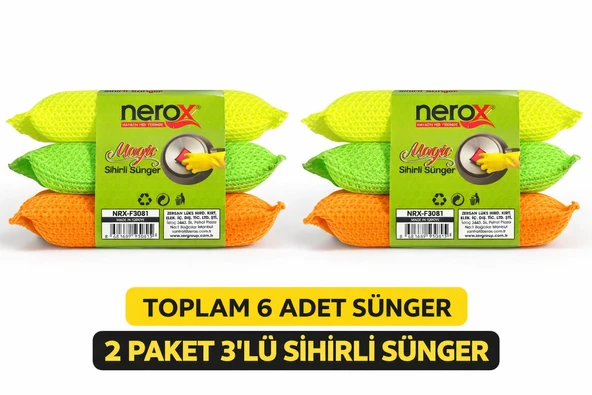 Nerox Magic Sihirli Sünger 3'Lü 2 Paket Toplam 6 Adet Çok Amaçlı Temizlik Süngeri Mutfak Bulaşık Banyo Temizlik Süngeri ürün görseli 1