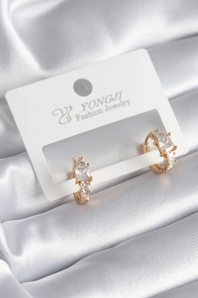Pirinç Gold Renk Zirkon Taşlı Kadın Küpe ürün görseli 1
