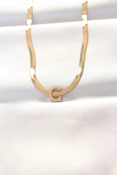 316L Çelik C Harfli Gold Renk İtalyan Zincirli Kolye ürün görseli 1