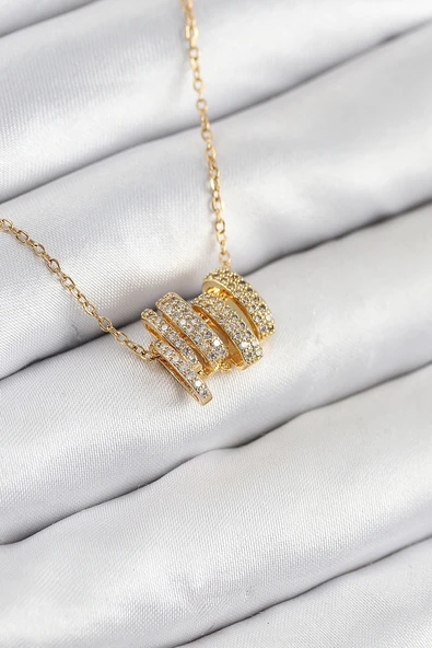 316L Çelik Zirkon Taşlı Sarmal Model Gold Renk Kadın Kolye ürün görseli 1