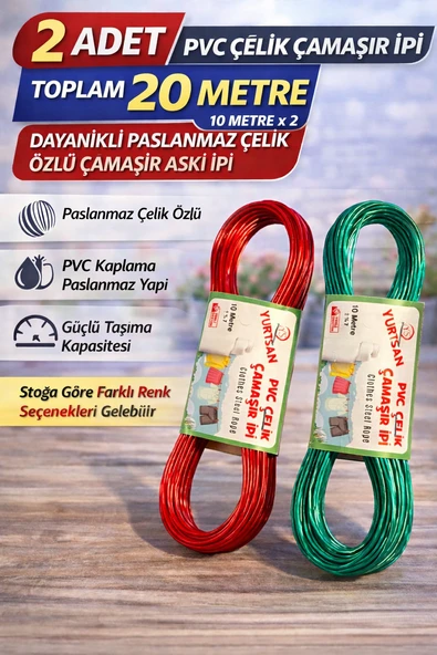 2 Adet Pvc Çelik Çamaşır İpi 10 Metre Dayanıklı Çelik Özlü Çamaşır Askı İpi Toplam 20 Metre ürün görseli 1