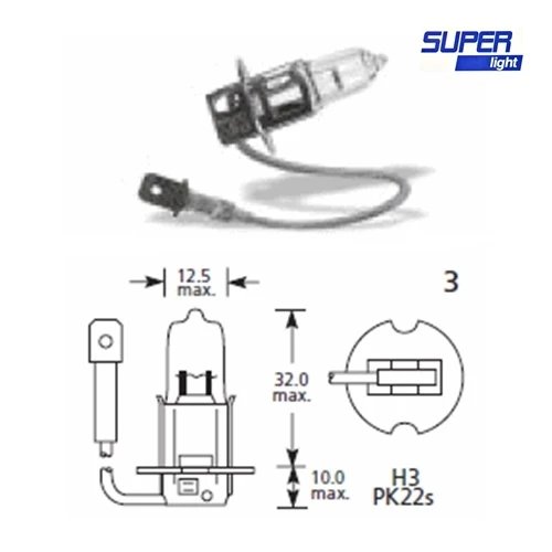 Super Light H3 Halojen Far Ampülü 12 Volt 60-55 Watt ürün görseli 1