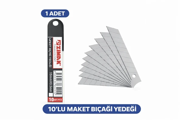 Zimak 18Mm Maket Bıçağı Yedeği 0.5Mm Karbon Çelik Profesyonel Uç 10’Lu 1 Paket ürün görseli 1